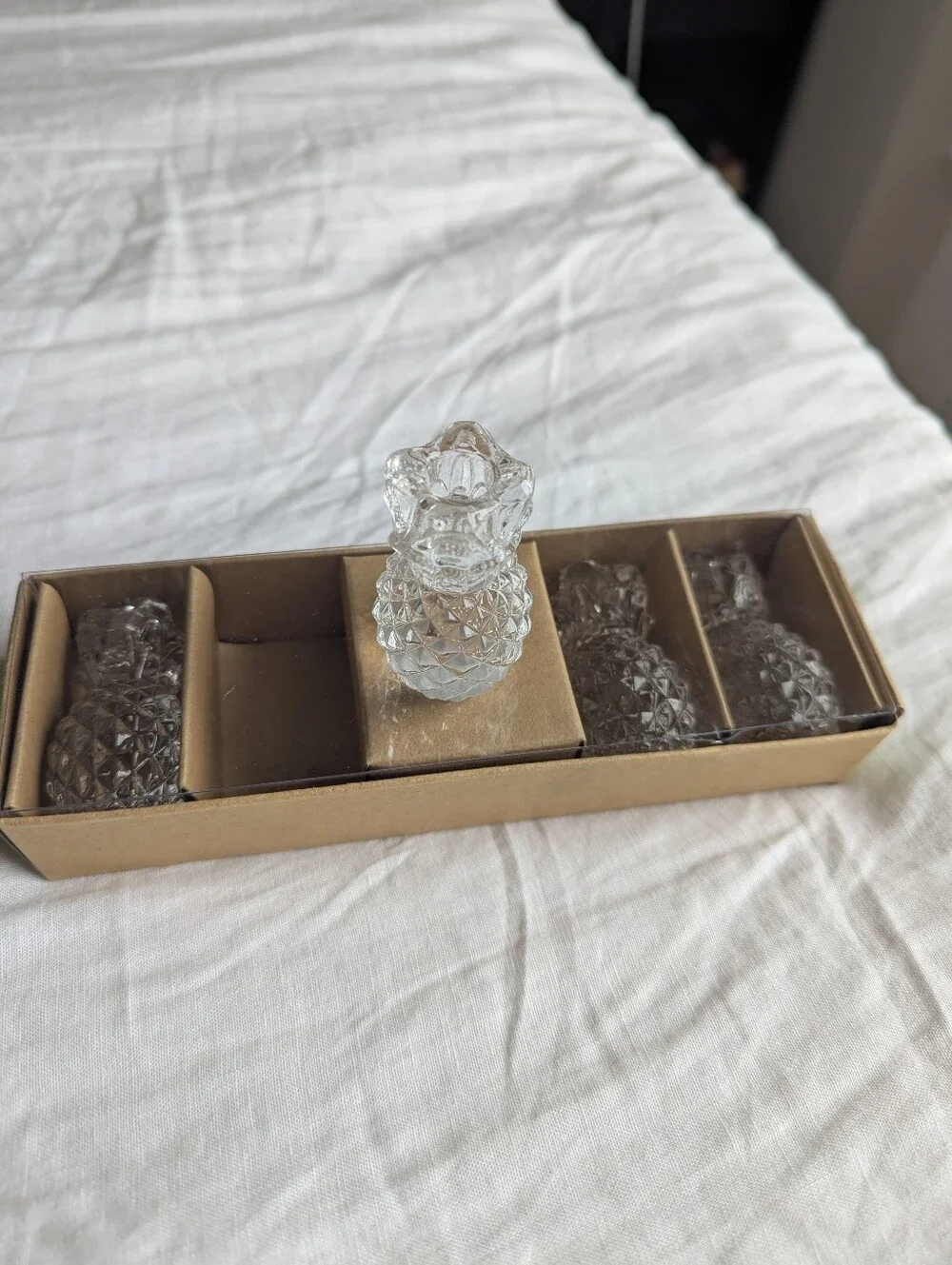 Williams Sonoma Glass Pineapple Candle Holders with Ivory Tapers